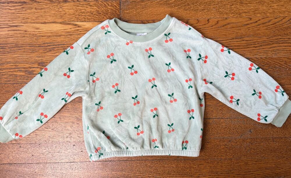 Hanna Andersson Girls' Green Velour Cherries Sweatshirt 3y